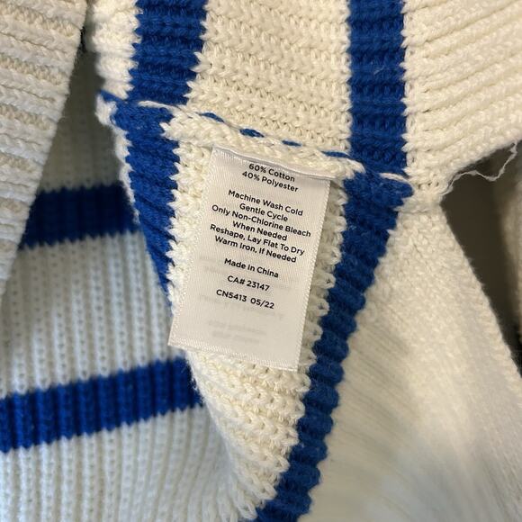 T By Talbots Womens Sweater Size MP Ivory Blue Green Stripes Thumb Hole Side Zip - Picture 8 of 13